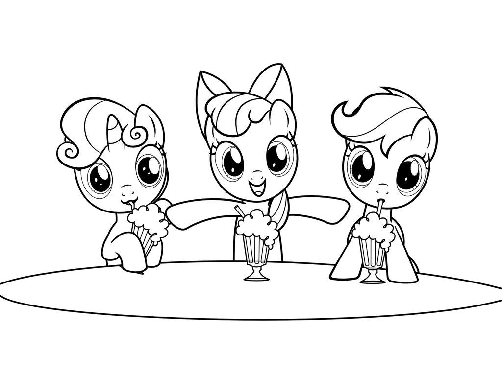 Online coloring book: Coloring page friends ponies on a cocktail